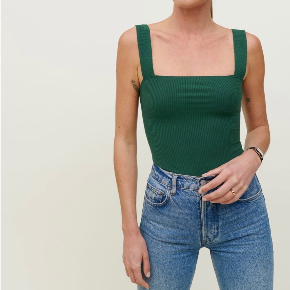 Reformation Green Ribbed Tank Top